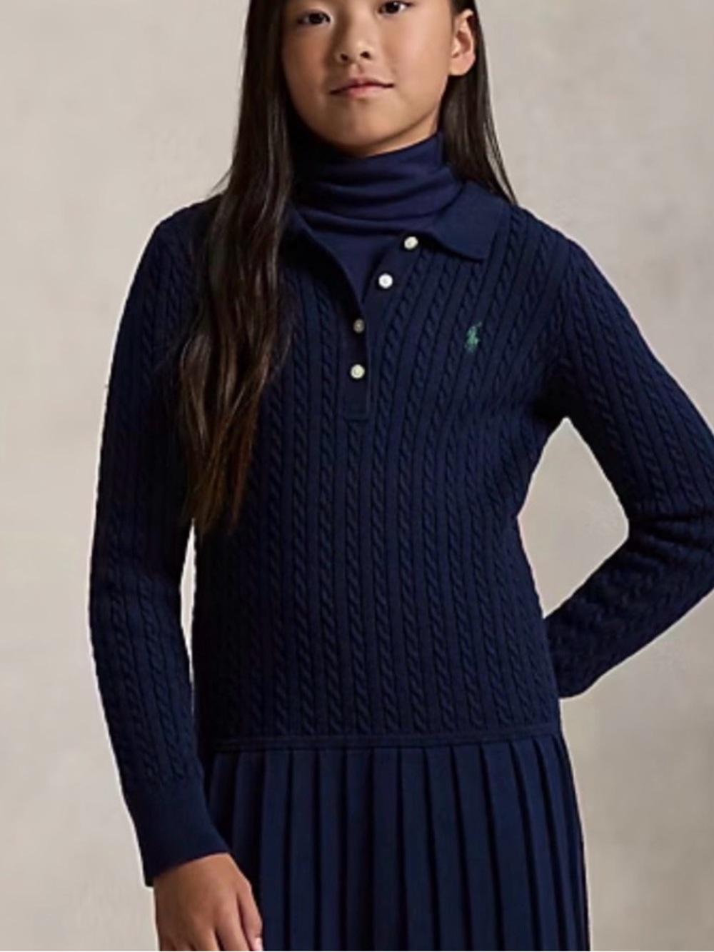 Polo by Ralph Lauren Navy Cable-Knit Polo Sweater Dress
